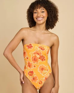 One Pieces*Rhythm Ayla Floral Strapless One Piece Swimsuit Orange
