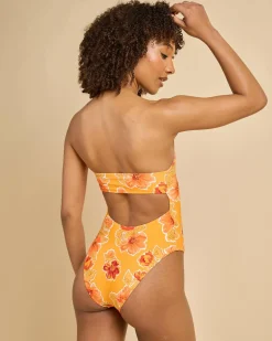 One Pieces*Rhythm Ayla Floral Strapless One Piece Swimsuit Orange
