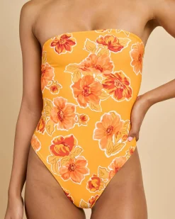 One Pieces*Rhythm Ayla Floral Strapless One Piece Swimsuit Orange