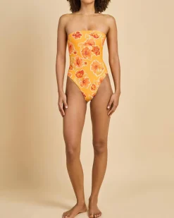 One Pieces*Rhythm Ayla Floral Strapless One Piece Swimsuit Orange