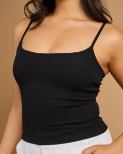 Tops*Mooloola Basic Fine Rib Cami Top Black