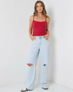 Tops*Mooloola Basic Fine Rib Cami Top Berry