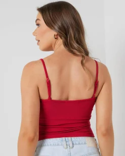 Tops*Mooloola Basic Fine Rib Cami Top Berry