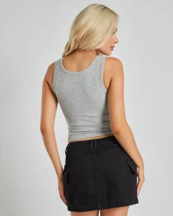 New Basic Fine Rib Henley Tank Top Women Tops
