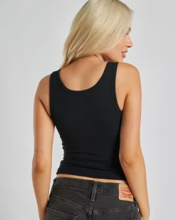 Tops*Ava And Ever Basic Fine Rib Henley Tank Top Black