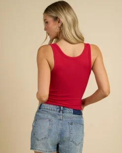 Tops*Ava And Ever Basic Fine Rib Henley Tank Top Berry