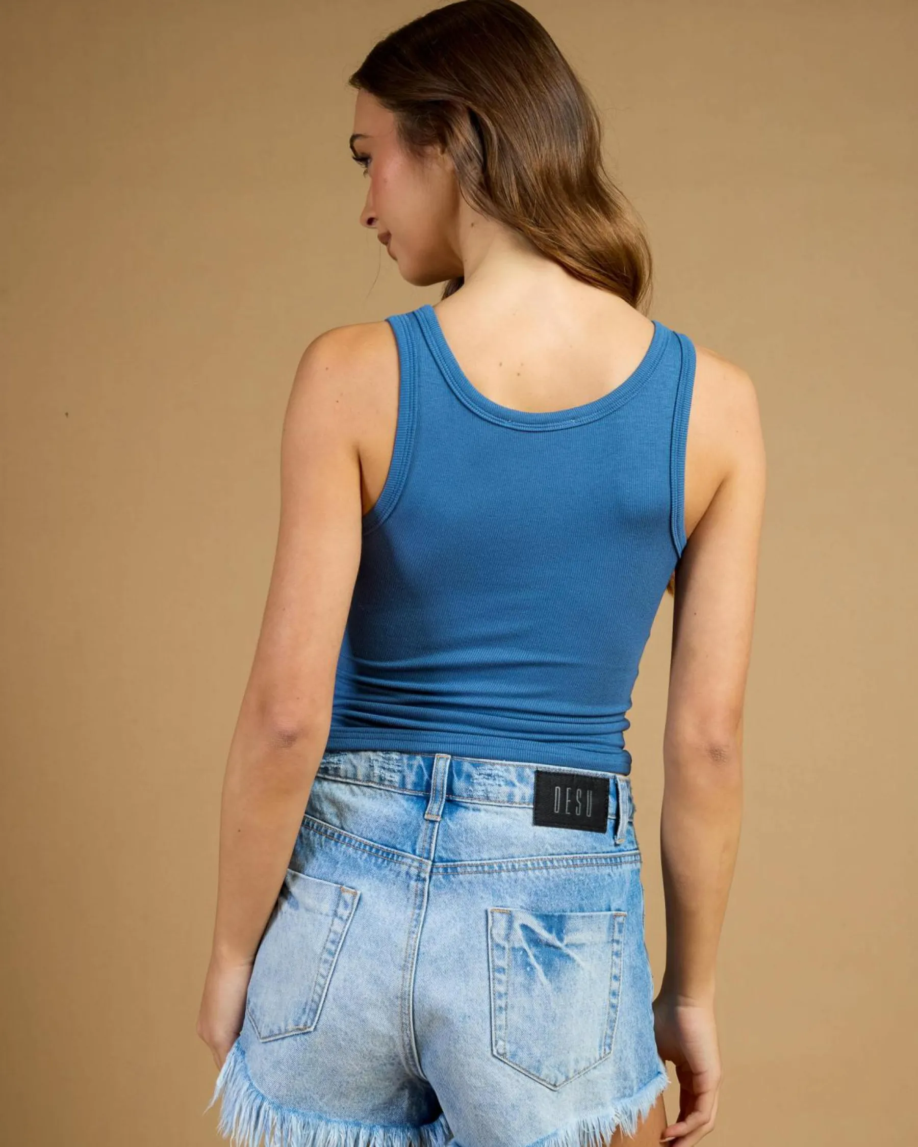 Hot Basic Fine Rib Henley Tank Top Women Tops