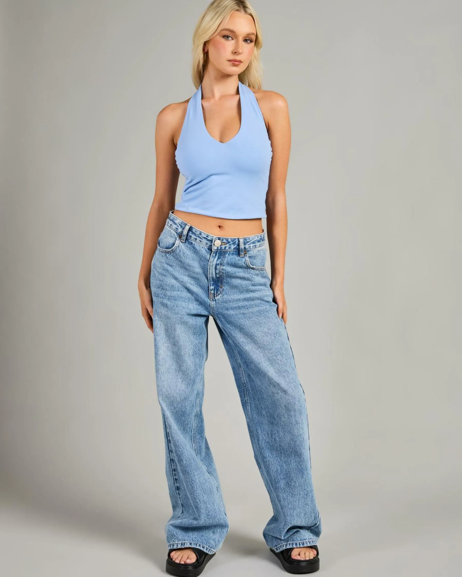 Tops*Ava And Ever Basic Halter Top Cornflower Blue
