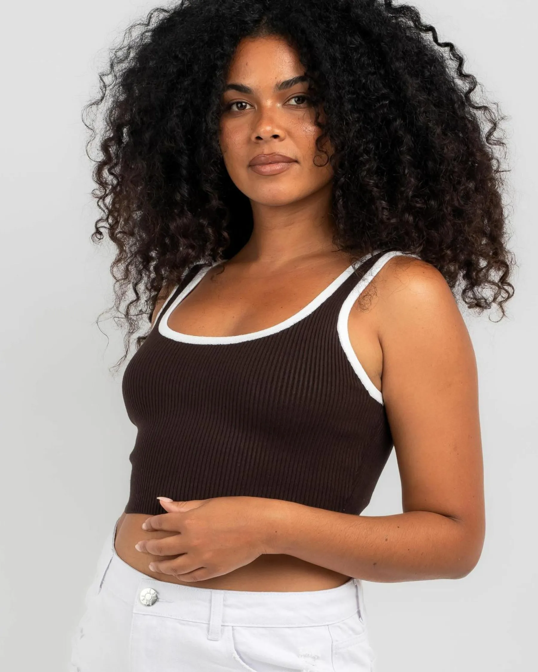 Tops*Mooloola Basic Knit Top Espresso/white