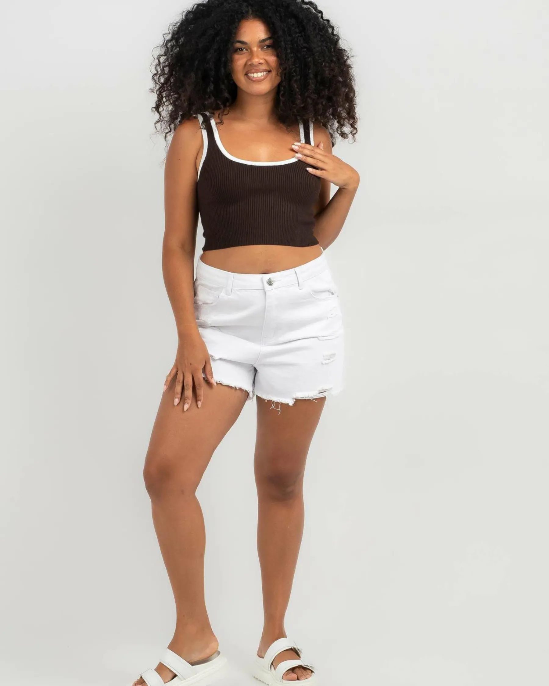 Tops*Mooloola Basic Knit Top Espresso/white