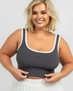 Tops*Mooloola Basic Knit Top Charcoal/white