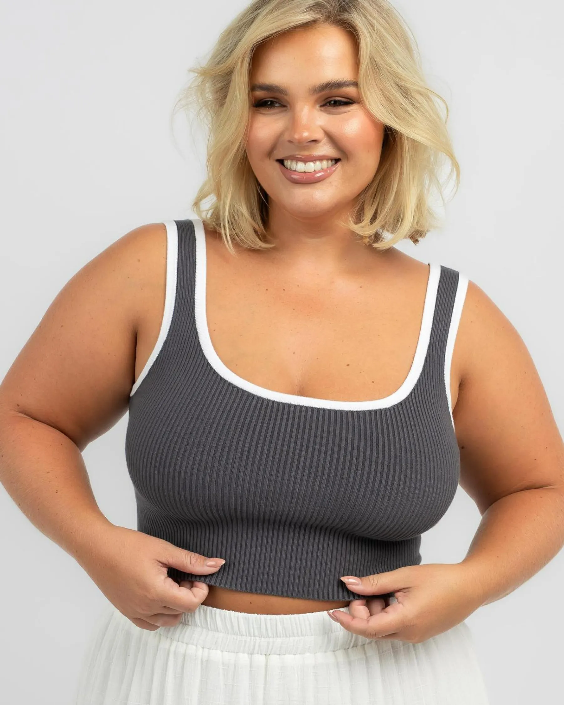 Tops*Mooloola Basic Knit Top Charcoal/white