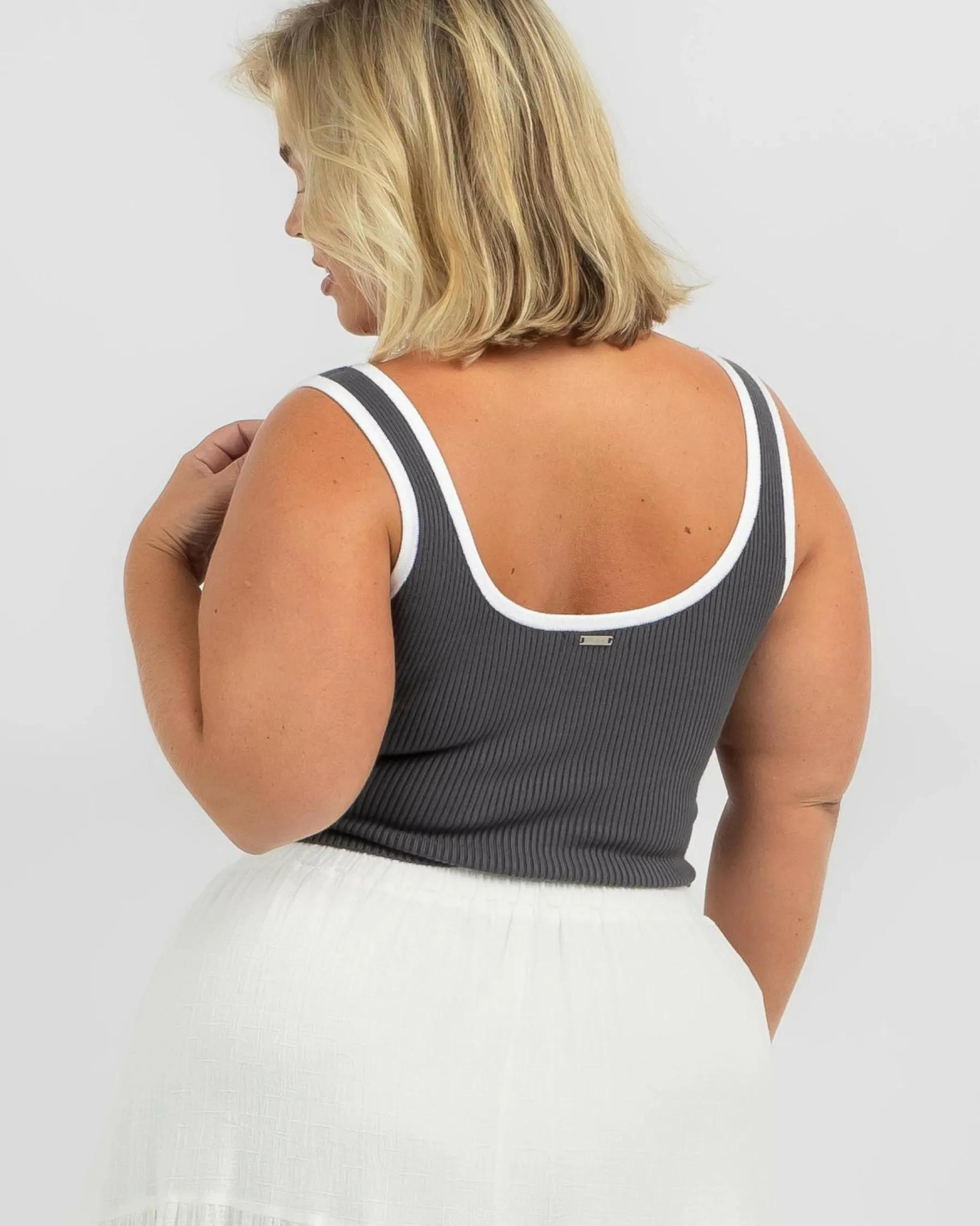 Tops*Mooloola Basic Knit Top Charcoal/white