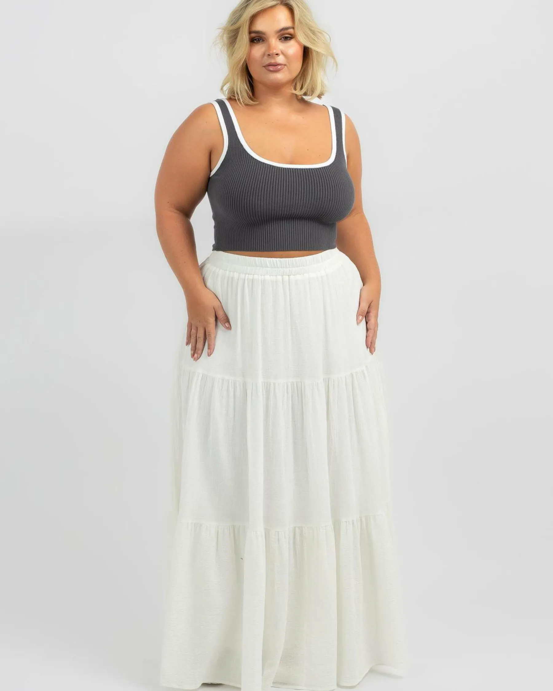 Tops*Mooloola Basic Knit Top Charcoal/white