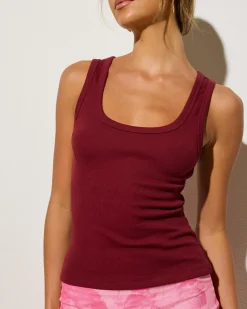 Tops*Ava And Ever Basic Myla Rib Scoop Tank Top Burgundy