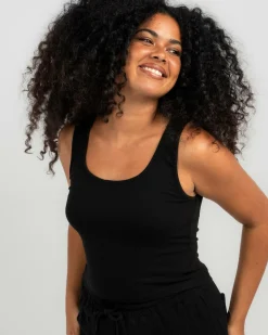 Tops*Mooloola Basic Scoop Neck Rib Tank Top Black