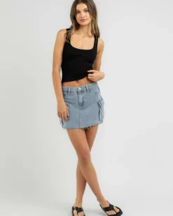 Tops*Mooloola Basic Scoop Neck Rib Tank Top Black