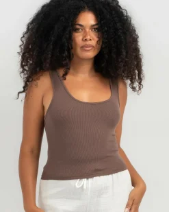 Basic Scoop Neck Rib Tank Top Women Tops