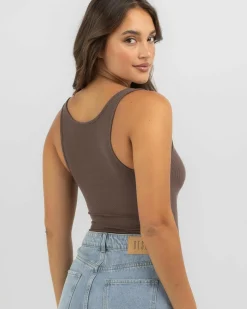 Basic Scoop Neck Rib Tank Top Women Tops
