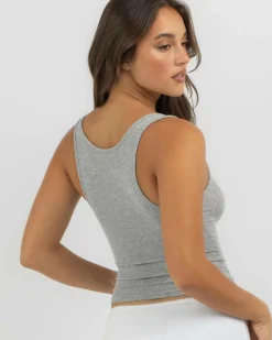 New Basic Scoop Neck Rib Tank Top Women Tops