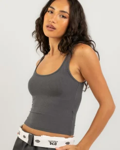 Tops*Mooloola Basic Scoop Neck Rib Tank Top Charcoal