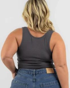 Tops*Mooloola Basic Scoop Neck Rib Tank Top Charcoal