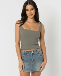 Sale Basic Square Neck Rib Tank Top Women Tops