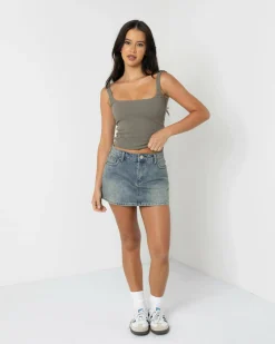 Sale Basic Square Neck Rib Tank Top Women Tops