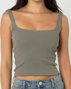 Sale Basic Square Neck Rib Tank Top Women Tops