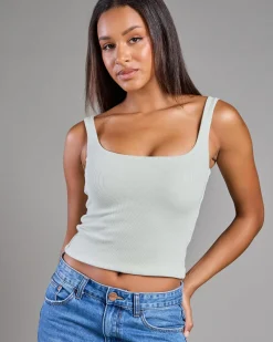 Tops*Mooloola Basic Square Neck Rib Tank Top Sage