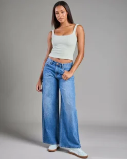 Tops*Mooloola Basic Square Neck Rib Tank Top Sage