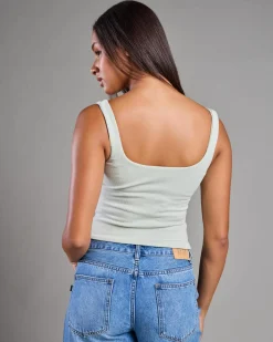Tops*Mooloola Basic Square Neck Rib Tank Top Sage
