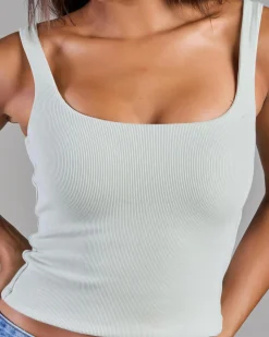Tops*Mooloola Basic Square Neck Rib Tank Top Sage