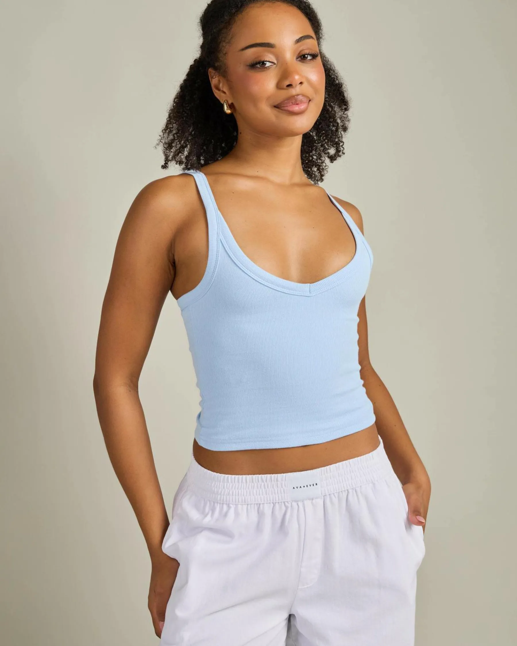 Tops*Ava And Ever Basic V Neck Tank Top Light Blue