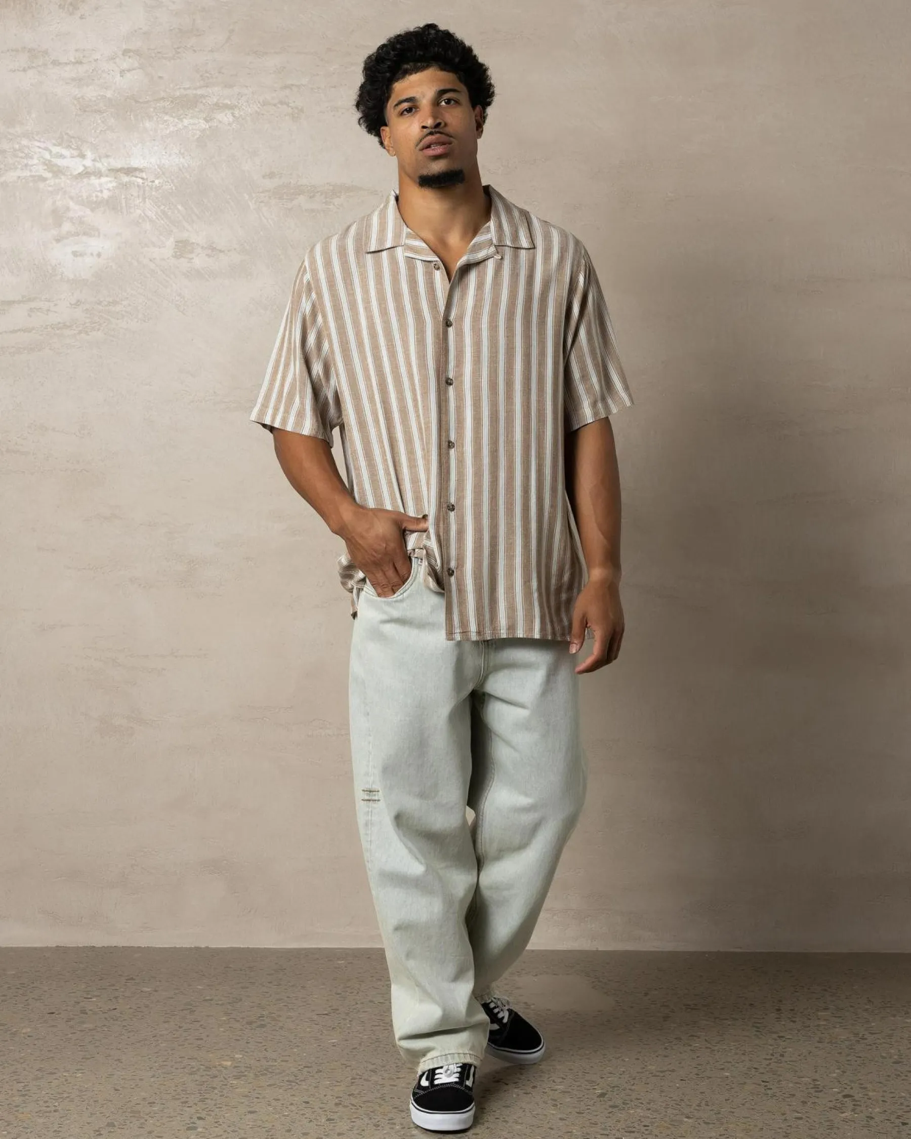 Hot Beat Stripe Vintage Short Sleeve Shirt Tops & T-Shirts|Linen Blend