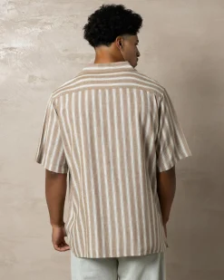 Hot Beat Stripe Vintage Short Sleeve Shirt Tops & T-Shirts|Linen Blend