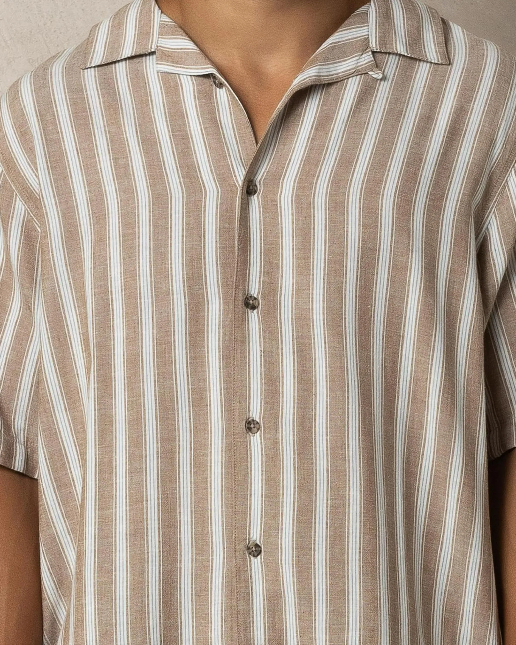 Hot Beat Stripe Vintage Short Sleeve Shirt Tops & T-Shirts|Linen Blend
