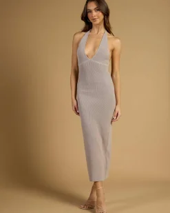 Sale Bianca Halter Knit Midi Dress Women Dresses