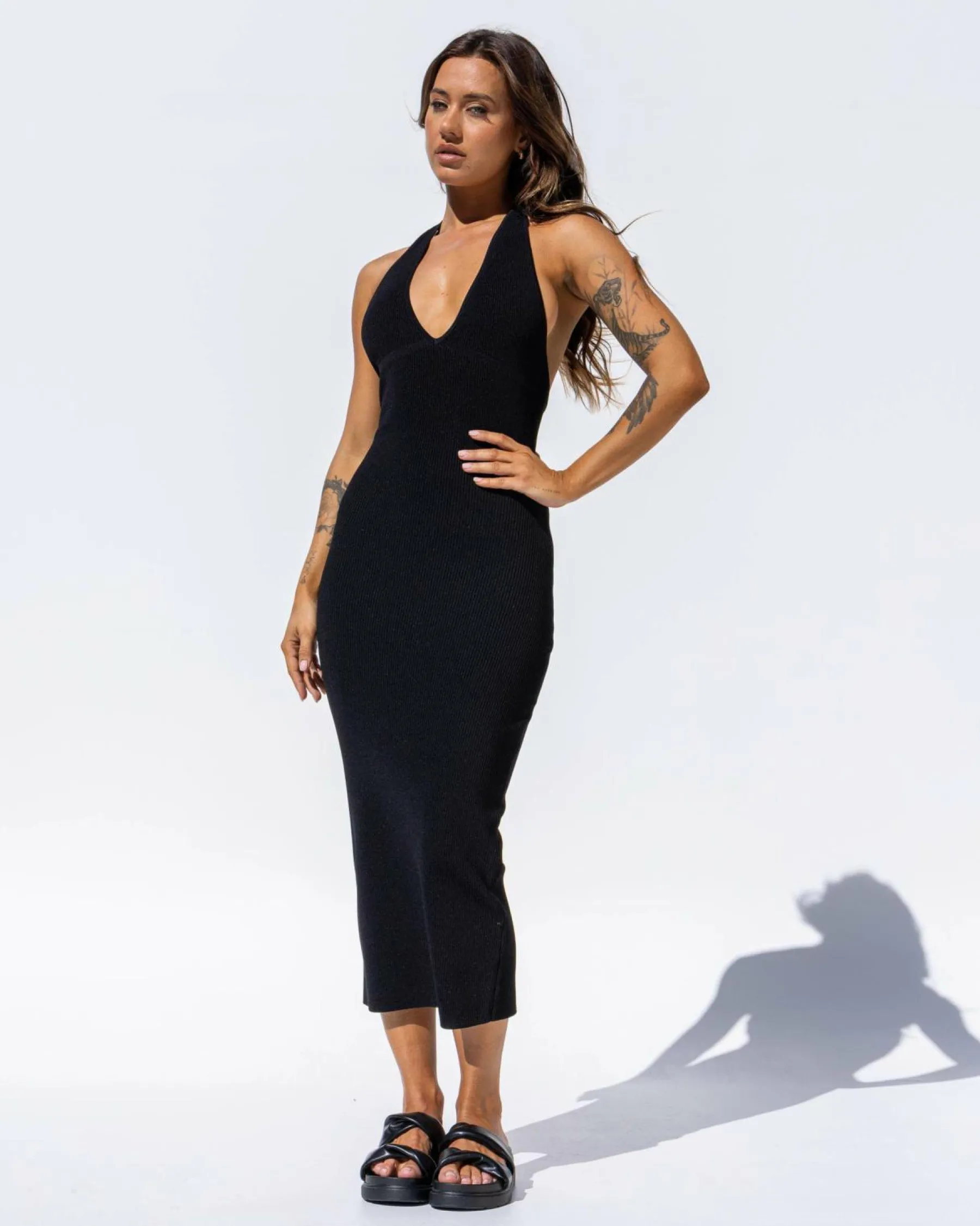 Hot Bianca Halter Knit Midi Dress Women Dresses