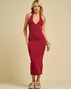 Hot Bianca Halter Knit Midi Dress Women Dresses