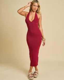 Hot Bianca Halter Knit Midi Dress Women Dresses