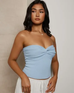 Tops*Mooloola Bianca Knit Tube Top Light Blue