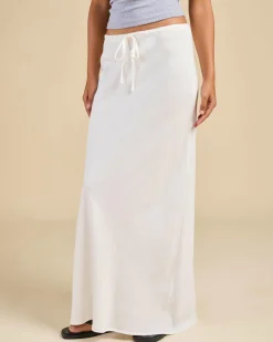 Linen Blend|Bottoms*Rhythm Bias Cut Maxi Skirt White