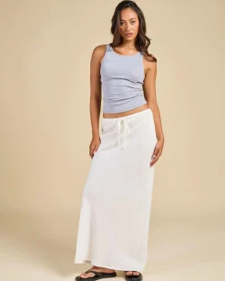 Linen Blend|Bottoms*Rhythm Bias Cut Maxi Skirt White