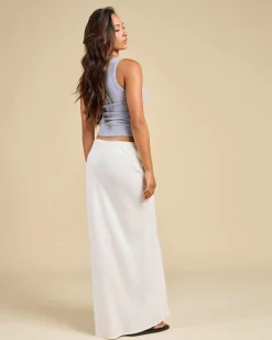 Linen Blend|Bottoms*Rhythm Bias Cut Maxi Skirt White