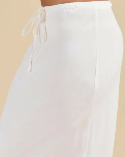 Linen Blend|Bottoms*Rhythm Bias Cut Maxi Skirt White