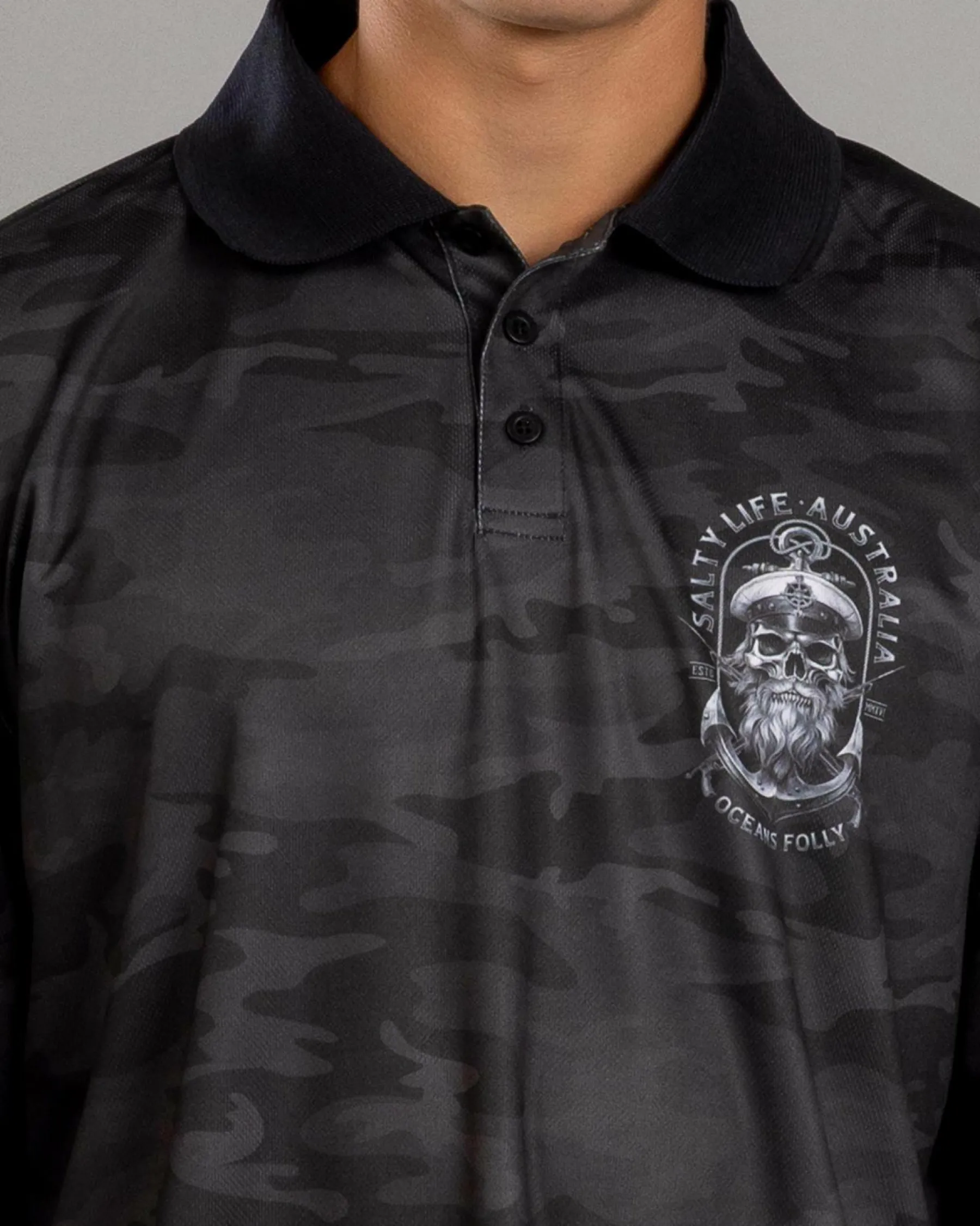 Tops & T-Shirts*Salty Life Blackbeard Fishing Shirt Black Camo