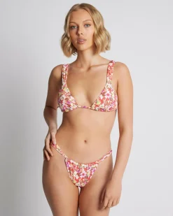 Bikinis*Rhythm Bloom Floral Soft Strap Sliding Triangle Bikini Top Red