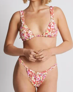 Bikinis*Rhythm Bloom Floral Soft Strap Sliding Triangle Bikini Top Red