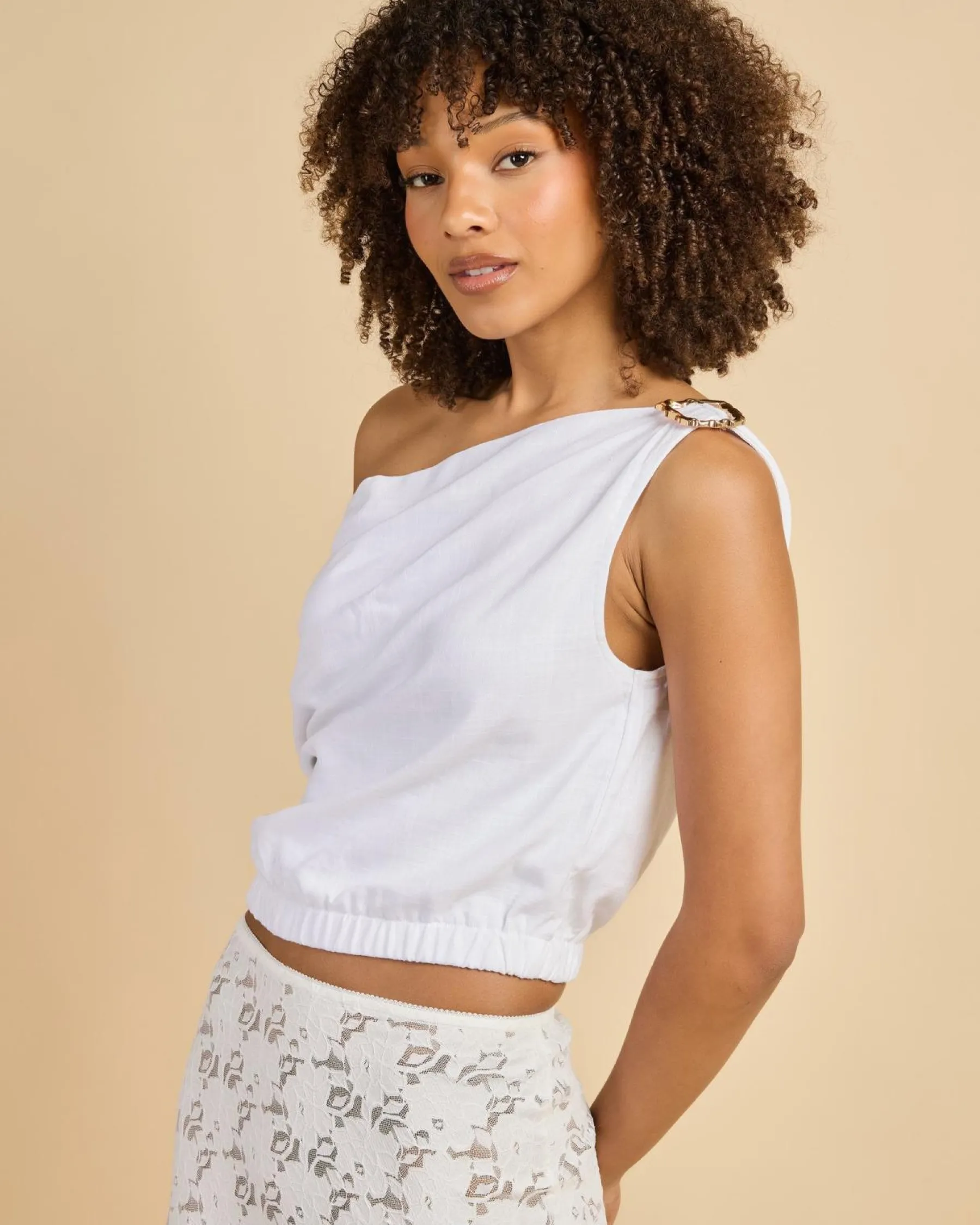Linen Blend|Tops*YH & Co Bobby Off Shoulder Top White